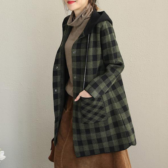 Drune | Lockere Kapuzenjacke Karo Dicke Mantel Frauen 2018 Lässige Jacken