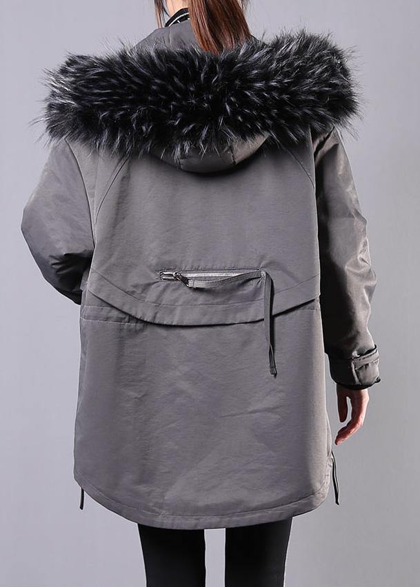 Drune | Locker sitzende Wintermäntel graue Kapuzenfellkragen Frauen Parka