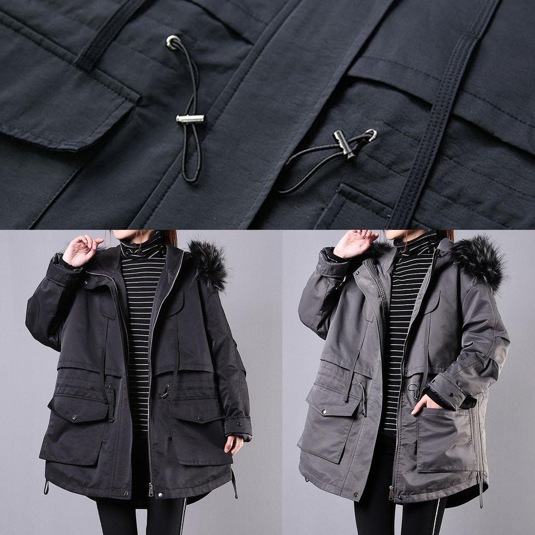 Drune | Locker sitzende Wintermäntel graue Kapuzenfellkragen Frauen Parka