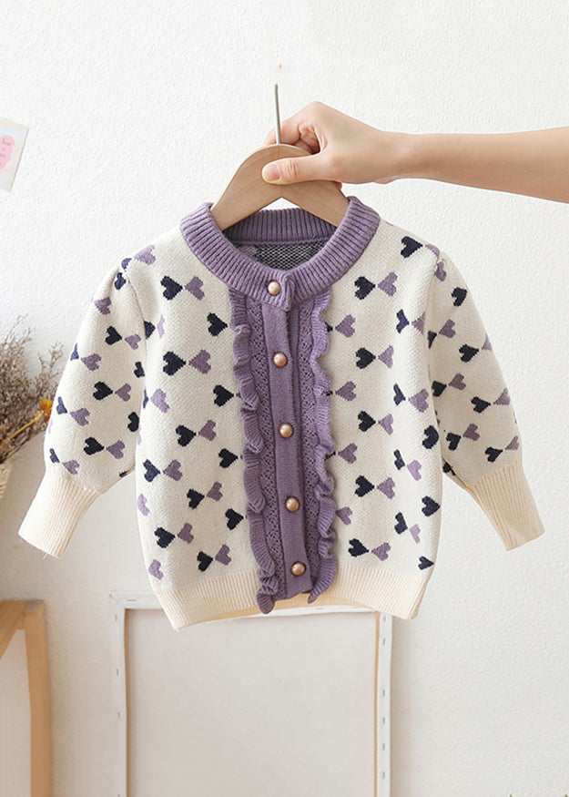 Drune | Lila Knopf Rüsch Patchwork Baumwolle Strick Kinder Mäntel