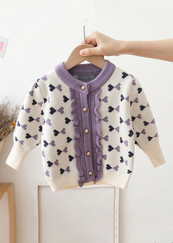 Drune | Lila Knopf Rüsch Patchwork Baumwolle Strick Kinder Mäntel