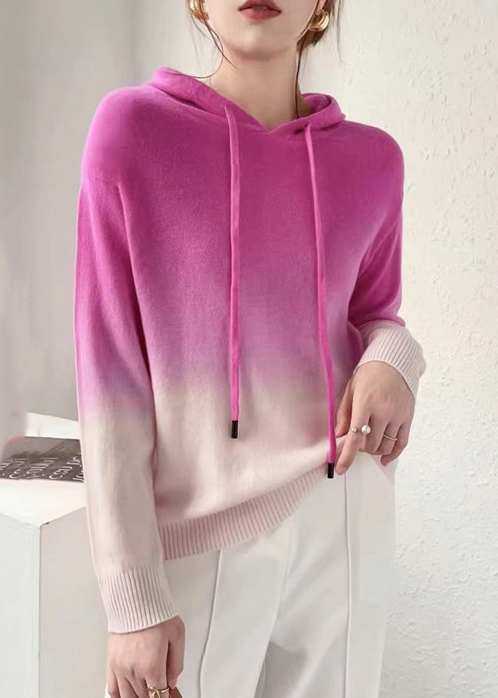 Drune | Farbverlauf Patchwork Wollstrickpullover mit Kapuze Herbst
