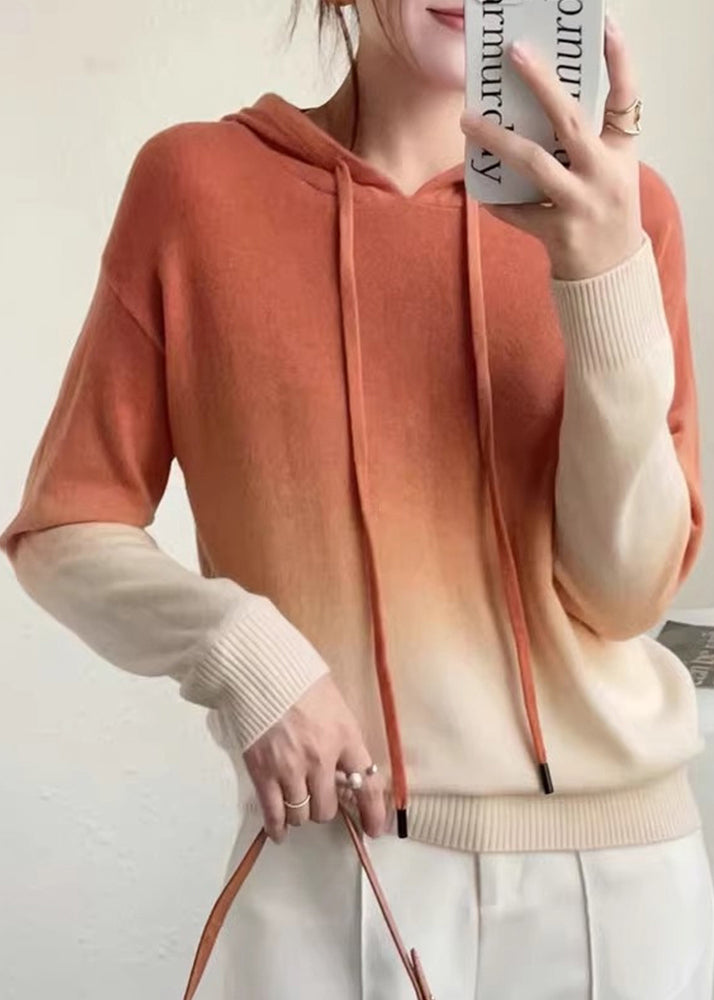 Drune | Farbverlauf Patchwork Wollstrickpullover mit Kapuze Herbst