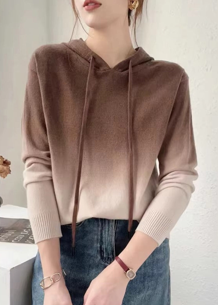 Drune | Farbverlauf Patchwork Wollstrickpullover mit Kapuze Herbst