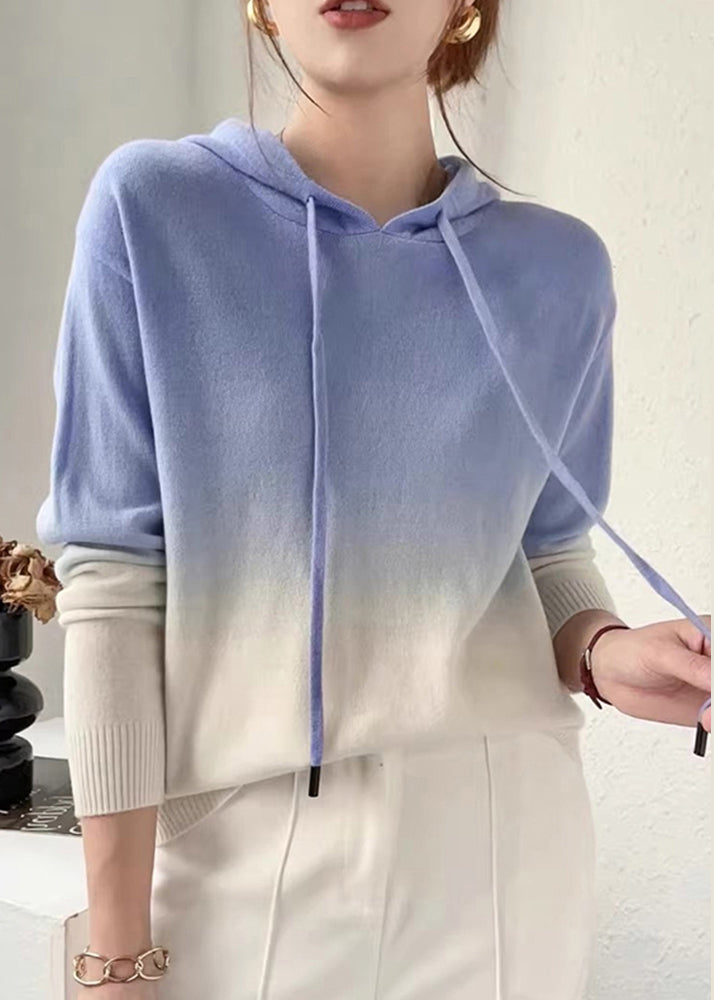 Drune | Farbverlauf Patchwork Wollstrickpullover mit Kapuze Herbst