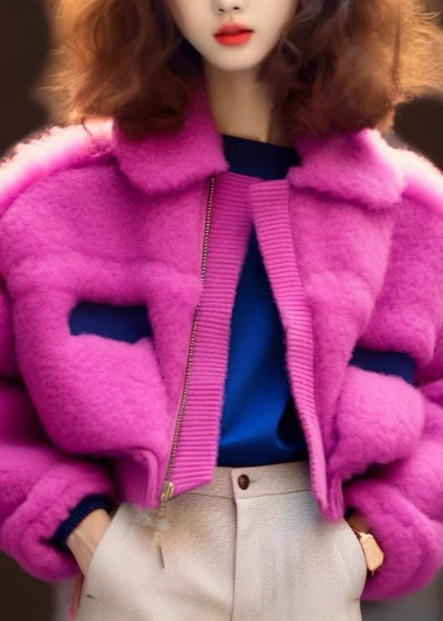 Drune | Rose Peter Pan Kragen Reißverschluss Teddy Kunstpelz Mäntel Lange Ärmel