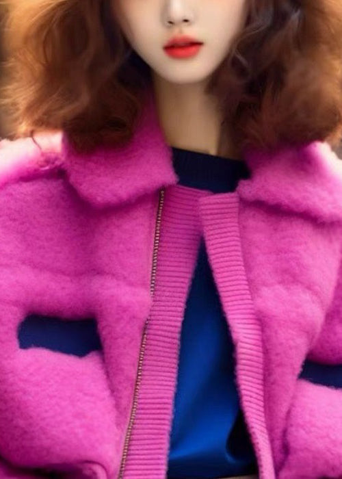 Drune | Rose Peter Pan Kragen Reißverschluss Teddy Kunstpelz Mäntel Lange Ärmel