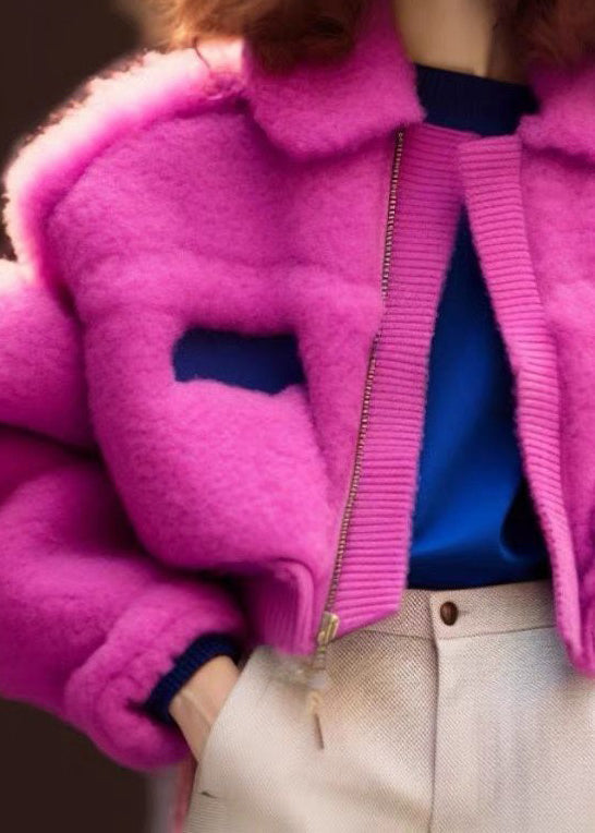 Drune | Rose Peter Pan Kragen Reißverschluss Teddy Kunstpelz Mäntel Lange Ärmel