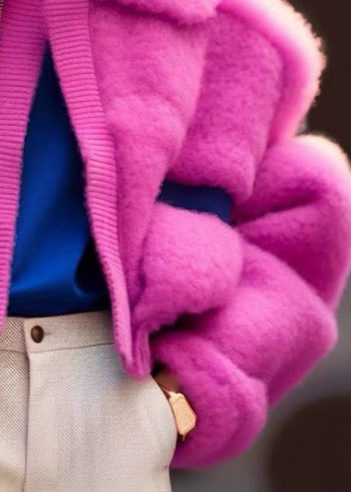 Drune | Rose Peter Pan Kragen Reißverschluss Teddy Kunstpelz Mäntel Lange Ärmel