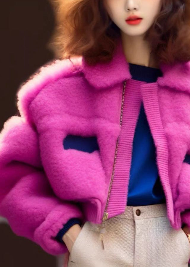 Drune | Rose Peter Pan Kragen Reißverschluss Teddy Kunstpelz Mäntel Lange Ärmel