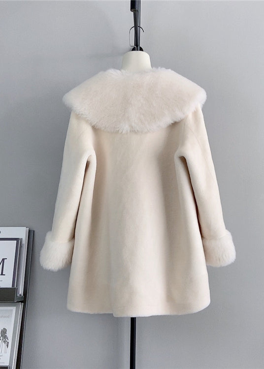 Drune | Weißer quadratischer Kragen fuzzy Ball dekorierte Wollmäntel Winter