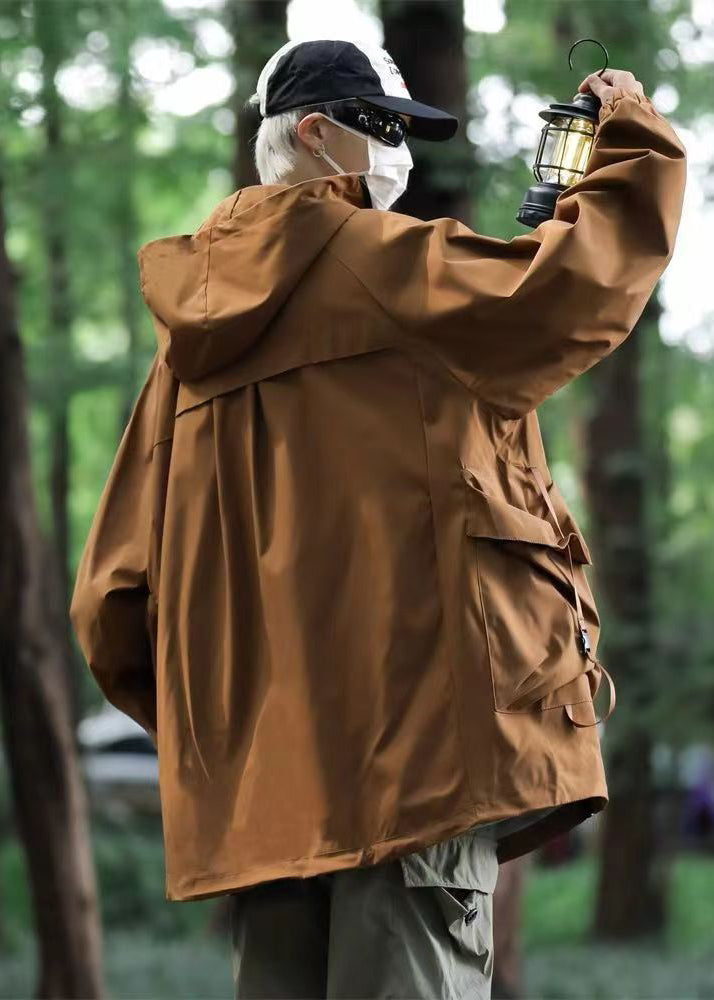 Drune | Gelbe Kapuzenjacken mit Taschen Patchwork Baumwolle