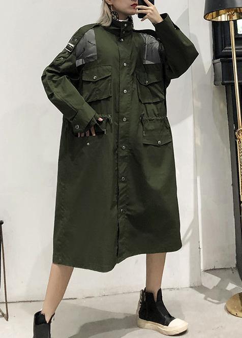 Drune | olivgrüner Mantel trendiger Plus-Size langer Revers Kordelzugmäntel
