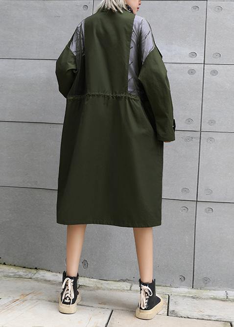 Drune | olivgrüner Mantel trendiger Plus-Size langer Revers Kordelzugmäntel