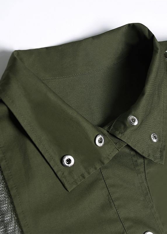 Drune | olivgrüner Mantel trendiger Plus-Size langer Revers Kordelzugmäntel