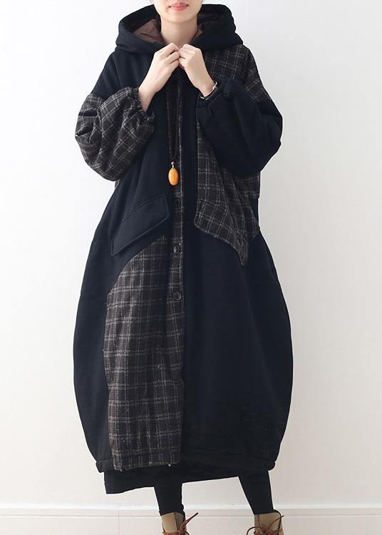 Drune | schwarze Entenfedern-Mantel Plus-Size Kapuzen-Schneejacken Patchwork dicke Jacken