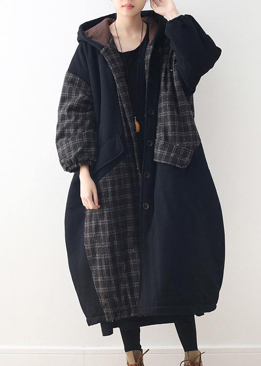 Drune | schwarze Entenfedern-Mantel Plus-Size Kapuzen-Schneejacken Patchwork dicke Jacken