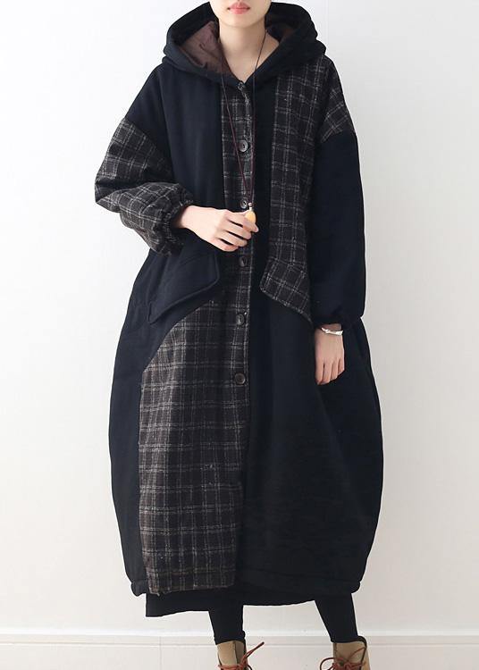 Drune | schwarze Entenfedern-Mantel Plus-Size Kapuzen-Schneejacken Patchwork dicke Jacken