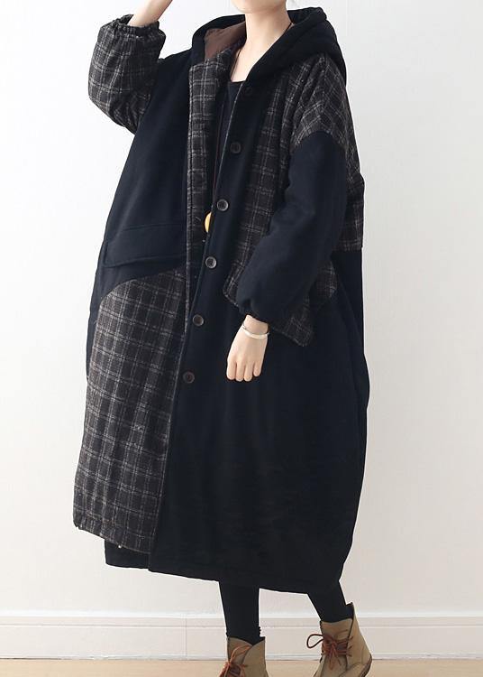 Drune | schwarze Entenfedern-Mantel Plus-Size Kapuzen-Schneejacken Patchwork dicke Jacken