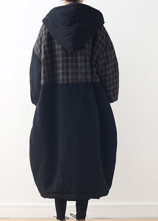 Drune | schwarze Entenfedern-Mantel Plus-Size Kapuzen-Schneejacken Patchwork dicke Jacken