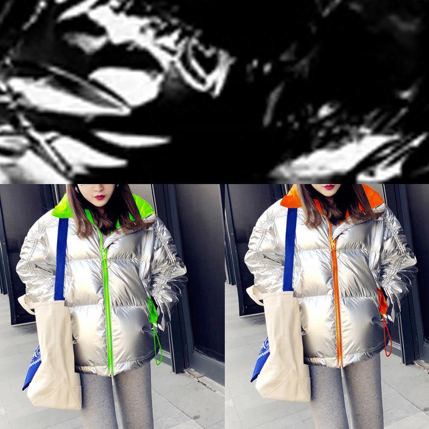 Drune | schwarze Patchwork-Daunenjacke Winter Weit geschnittene Schneejacken Stehkragen mit Reißverschluss Drune | Übermantel