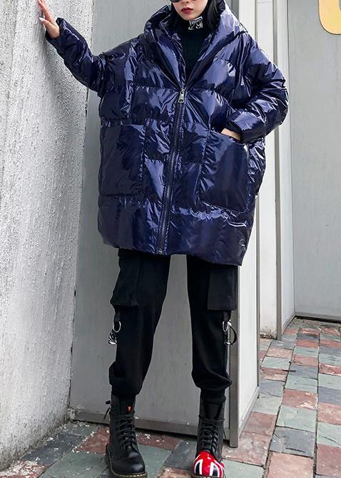 Drune | blaue Damen-Parkas lässige Mäntel Winter Kapuzen Reißverschluss Outwear