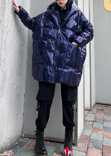 Drune | blaue Damen-Parkas lässige Mäntel Winter Kapuzen Reißverschluss Outwear