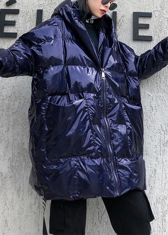 Drune | blaue Damen-Parkas lässige Mäntel Winter Kapuzen Reißverschluss Outwear