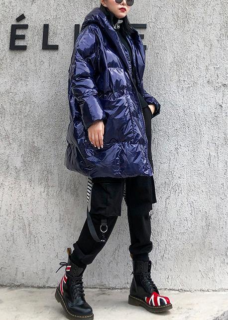 Drune | blaue Damen-Parkas lässige Mäntel Winter Kapuzen Reißverschluss Outwear