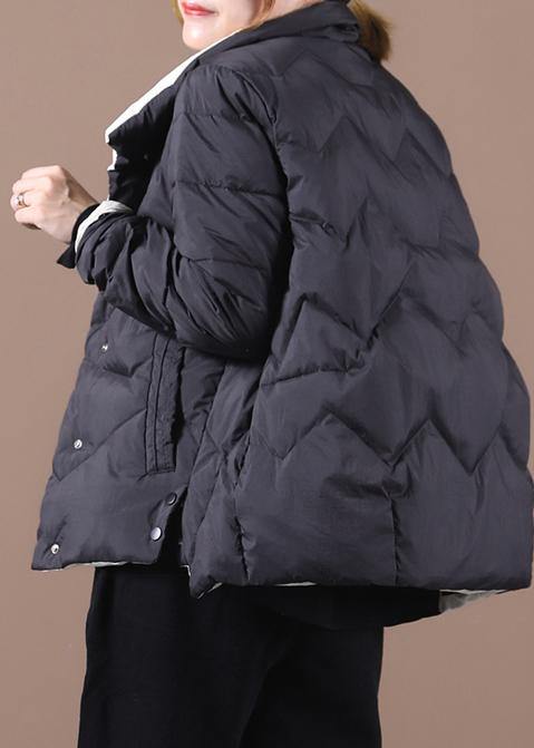 Drune | lässige Daunenjacken Mäntel schwarz Stehkragen Taschen warm Wintermantel