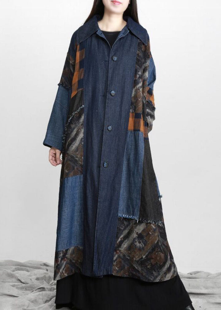 Drune | denim blau Patchwork Knopf Bund trenchcoats