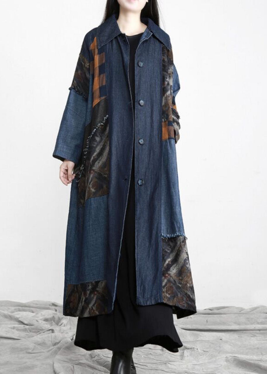 Drune | denim blau Patchwork Knopf Bund trenchcoats