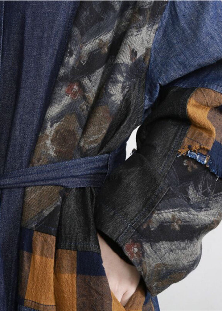 Drune | denim blau Patchwork Knopf Bund trenchcoats