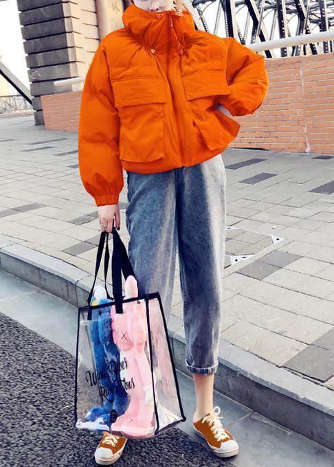 Drune | orange Entendaunenmantel Plus Size Damenparka Stehkragen Große Taschen feine Mäntel