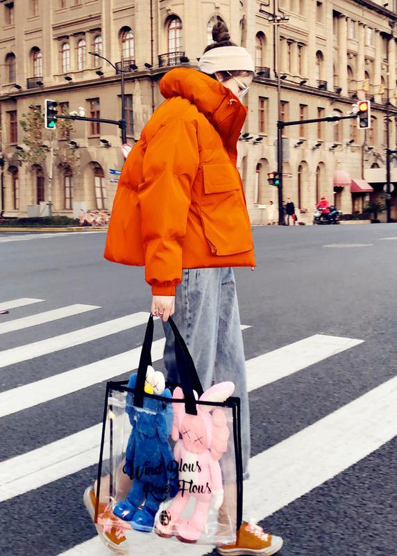 Drune | orange Entendaunenmantel Plus Size Damenparka Stehkragen Große Taschen feine Mäntel
