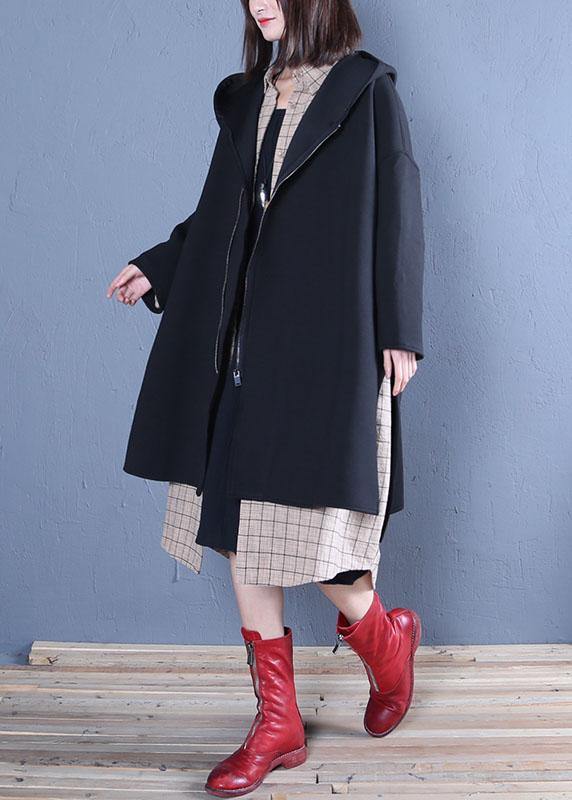 Drune | oversized mittellanger Mantel schwarz mit Kapuze Mäntel