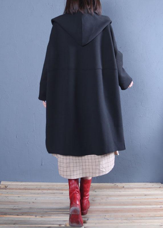 Drune | oversized mittellanger Mantel schwarz mit Kapuze Mäntel