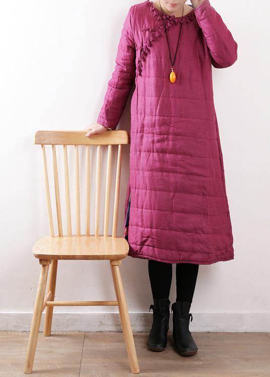 Drune | Plus-Size-Bekleidung Winterjacke Chinesischer Knopf Wintermäntel rose seitlich offen lässiges Outfit