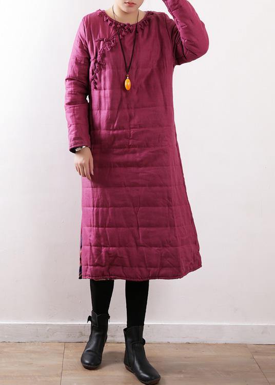 Drune | Plus-Size-Bekleidung Winterjacke Chinesischer Knopf Wintermäntel rose seitlich offen lässiges Outfit