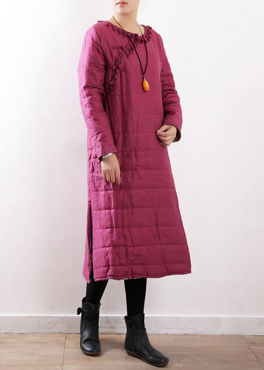Drune | Plus-Size-Bekleidung Winterjacke Chinesischer Knopf Wintermäntel rose seitlich offen lässiges Outfit