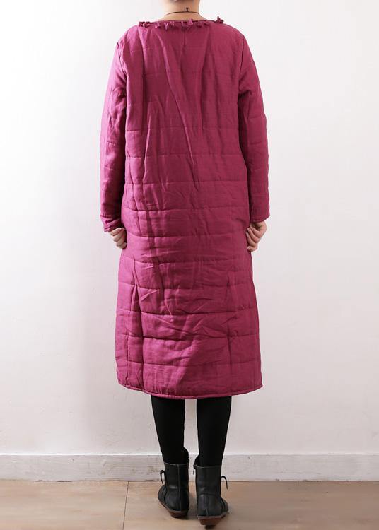 Drune | Plus-Size-Bekleidung Winterjacke Chinesischer Knopf Wintermäntel rose seitlich offen lässiges Outfit