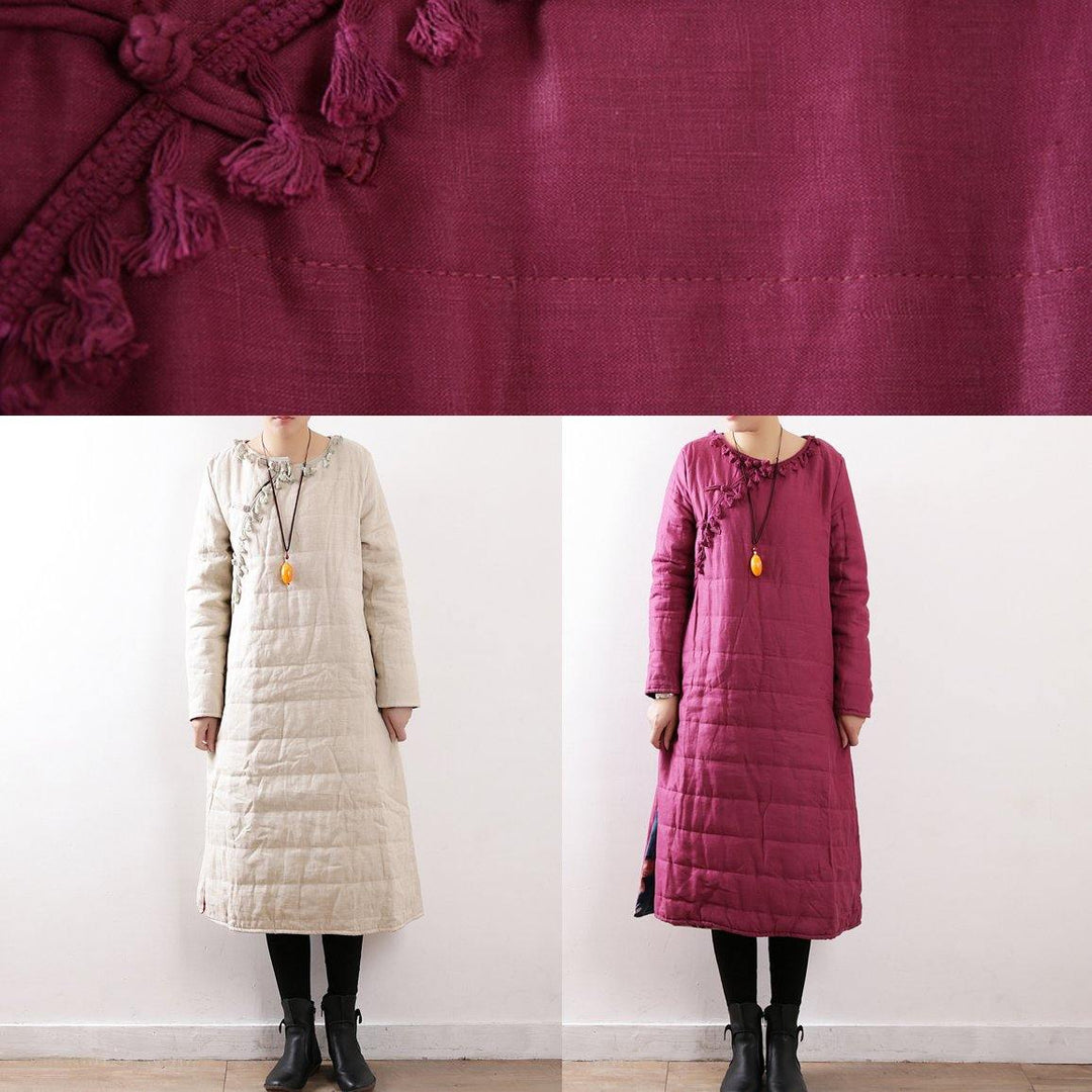 Drune | Plus-Size-Bekleidung Winterjacke Chinesischer Knopf Wintermäntel rose seitlich offen lässiges Outfit