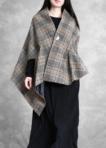 Drune | Plus-Size-Mittel-lang Mantel Oberbekleidung khaki kariert asymmetrisch Batwing Ärmel Wollmäntel