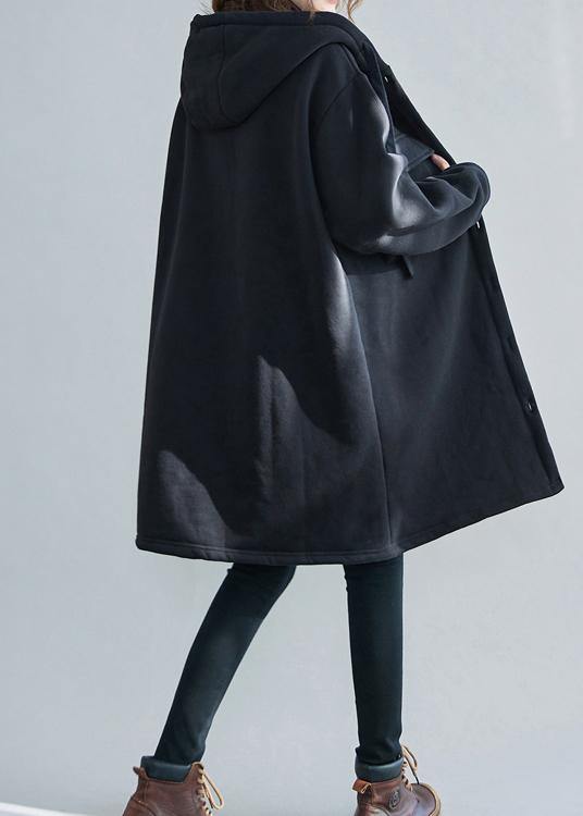 Drune | Plus Size Schneejacken schwarze Stickerei Kapuze Taschen lässiges Outfit