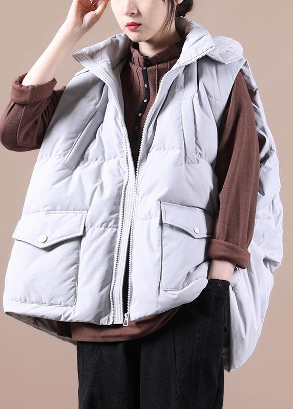Drune | Plus-Size Schneejacken Jacken hellgrau Stehkragen Taschen Entenfedern Weste