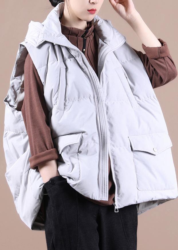 Drune | Plus-Size Schneejacken Jacken hellgrau Stehkragen Taschen Entenfedern Weste