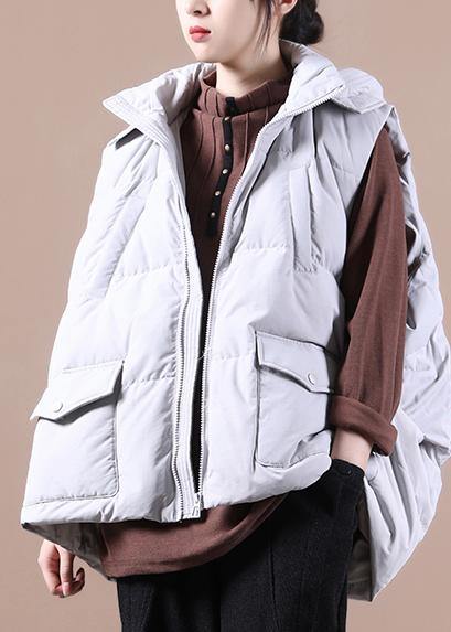 Drune | Plus-Size Schneejacken Jacken hellgrau Stehkragen Taschen Entenfedern Weste