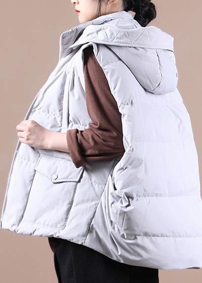 Drune | Plus-Size Schneejacken Jacken hellgrau Stehkragen Taschen Entenfedern Weste