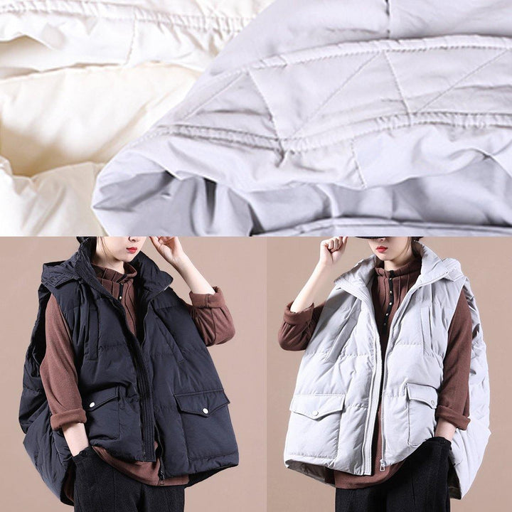 Drune | Plus-Size Schneejacken Jacken hellgrau Stehkragen Taschen Entenfedern Weste