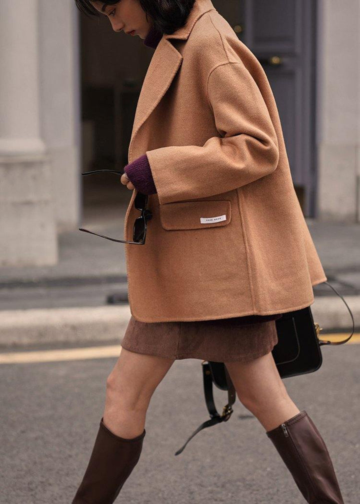 Drune | Plus-Size-Wintermantel Damen Mäntel Khaki Mit Ausschnitt Rücken Offen Wollmäntel
